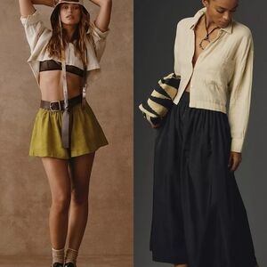 Velvet By Graham and Spencer Lana Cropped Button Down Shirt in Light Sand NWT